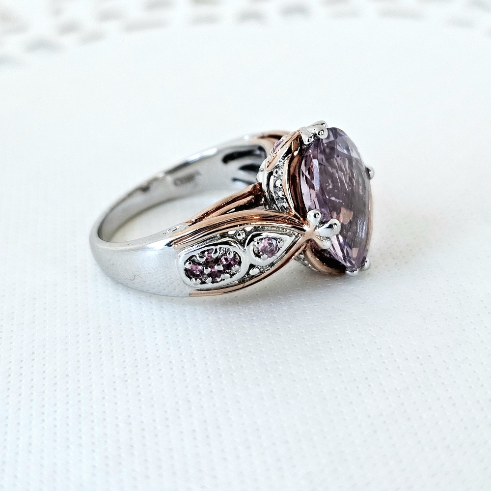 Rare Victoria Wieck Kunzite & Garnet Ring 18k Rose Gold & Sterling Silver Sz 7 - Picture 4 of 8